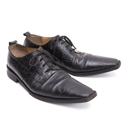 COMME des GARCONS Croc Embossed Square Shoes Black Sneakers Size 24CM