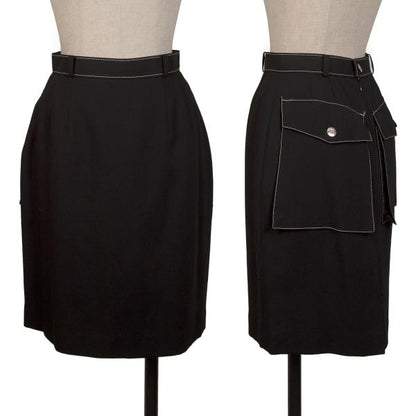 JUNIOR GAULTIER Wool Stitch Design Midi Skirt Black Size 40