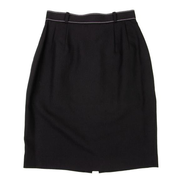 JUNIOR GAULTIER Wool Stitch Design Midi Skirt Black Size 40