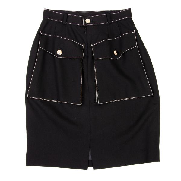 JUNIOR GAULTIER Wool Stitch Design Midi Skirt Black Size 40