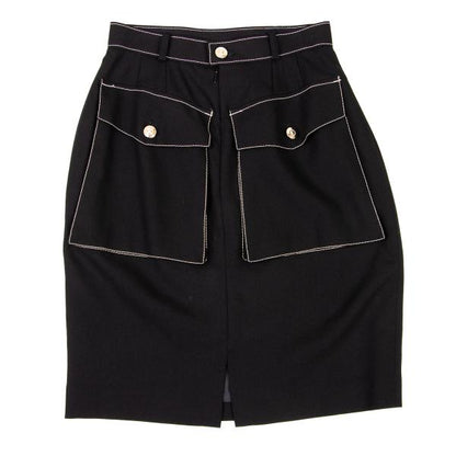 JUNIOR GAULTIER Wool Stitch Design Midi Skirt Black Size 40