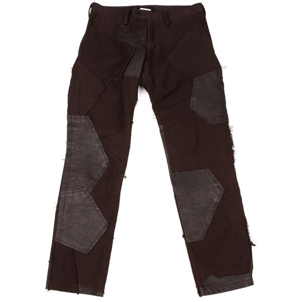 Y's Raw Edge Leather Patchwork Pants Brown Size 1