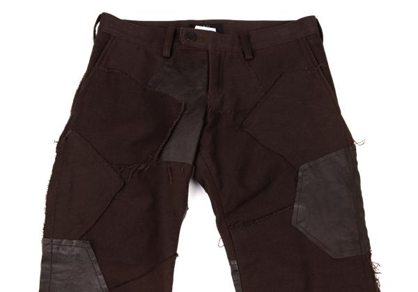 Y's Raw Edge Leather Patchwork Pants Brown Size 1