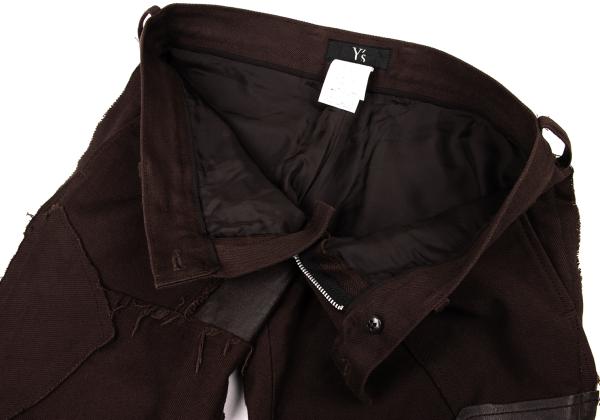 Y's Raw Edge Leather Patchwork Pants Brown Size 1