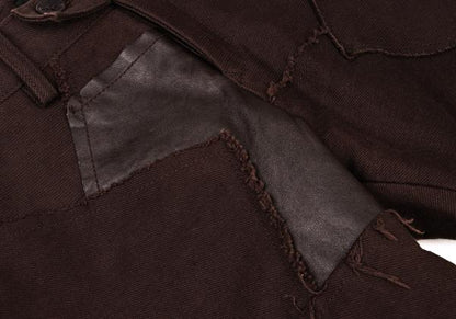 Y's Raw Edge Leather Patchwork Pants Brown Size 1
