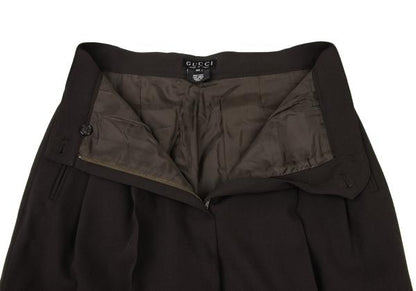 GUCCI Wool Two-Pleat Pants Dark Brown Size 42