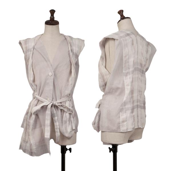 ISSEY MIYAKE Check Panel French Sleeve Blouse Gray Size M