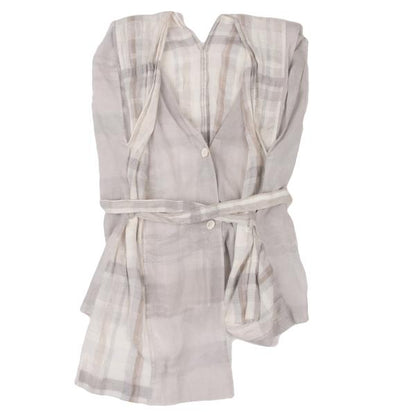 ISSEY MIYAKE Check Panel French Sleeve Blouse Gray Size M