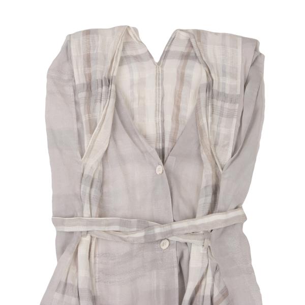 ISSEY MIYAKE Check Panel French Sleeve Blouse Gray Size M