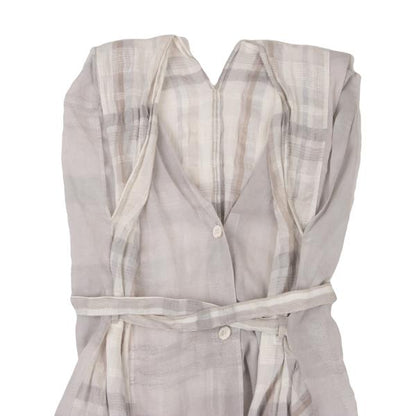 ISSEY MIYAKE Check Panel French Sleeve Blouse Gray Size M