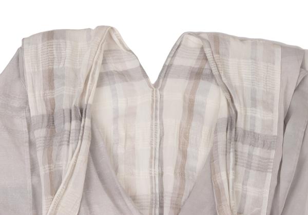ISSEY MIYAKE Check Panel French Sleeve Blouse Gray Size M
