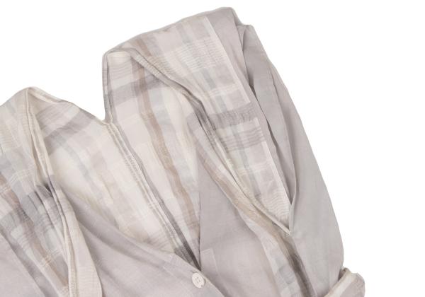 ISSEY MIYAKE Check Panel French Sleeve Blouse Gray Size M