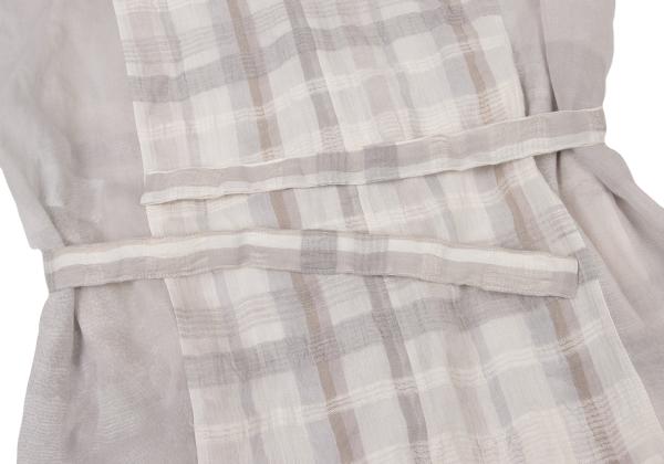 ISSEY MIYAKE Check Panel French Sleeve Blouse Gray Size M