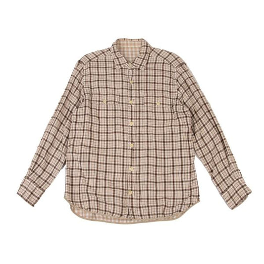 Papas Beige Check Reversible Cotton Long Sleeve Shirt Size L