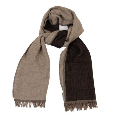 Papas Fine Merino Wool Bi-Color Fringe Scarf Brown