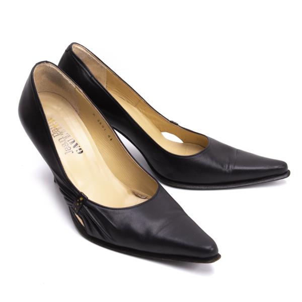 Jean Paul GAULTIER Leather Side Gather Pumps Black Size 24CM