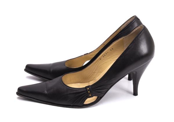 Jean Paul GAULTIER Leather Side Gather Pumps Black Size 24CM