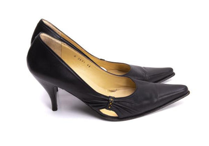 Jean Paul GAULTIER Leather Side Gather Pumps Black Size 24CM