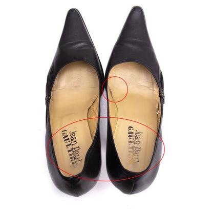 Jean Paul GAULTIER Leather Side Gather Pumps Black Size 24CM