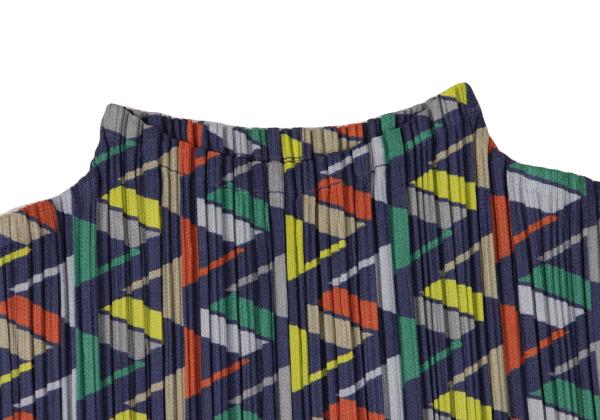 PLEATS PLEASE 17AW Geometric Print Pleated Top Navy Size 3