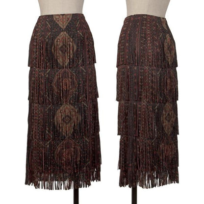 PLEATS PLEASE Pixel Ethnic Print Fringe Skirt Gray Size 2