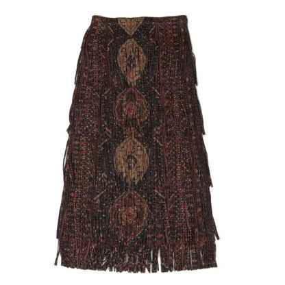 PLEATS PLEASE Pixel Ethnic Print Fringe Skirt Gray Size 2