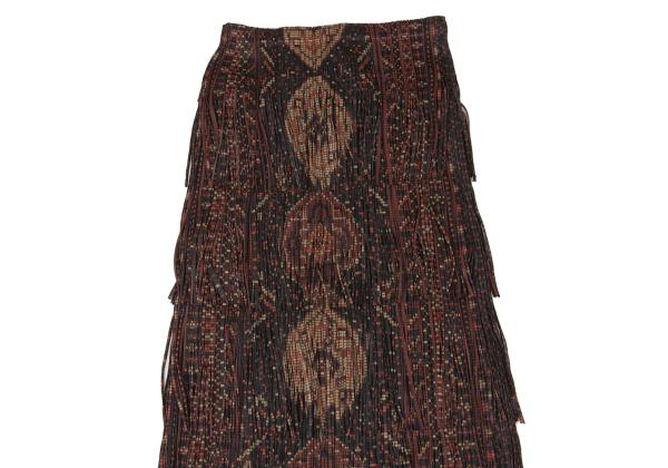 PLEATS PLEASE Pixel Ethnic Print Fringe Skirt Gray Size 2