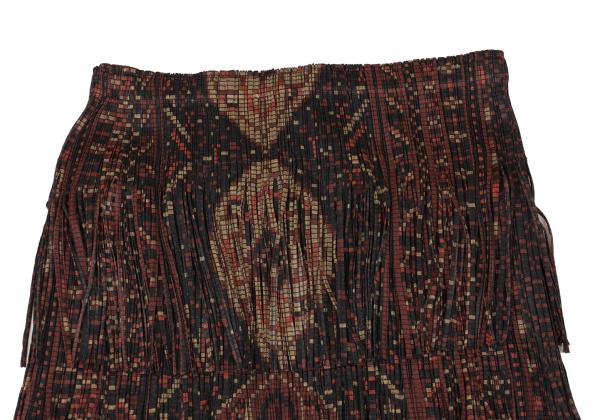 PLEATS PLEASE Pixel Ethnic Print Fringe Skirt Gray Size 2