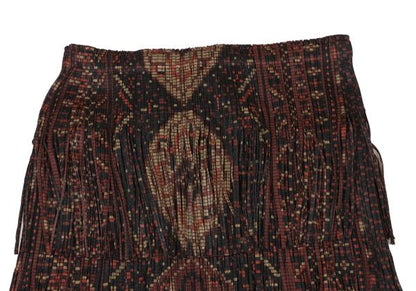 PLEATS PLEASE Pixel Ethnic Print Fringe Skirt Gray Size 2