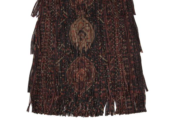 PLEATS PLEASE Pixel Ethnic Print Fringe Skirt Gray Size 2