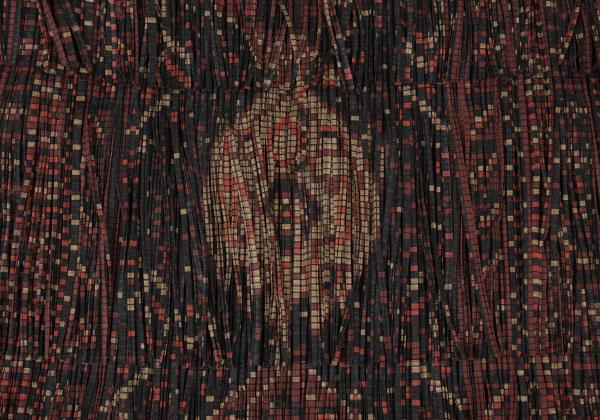 PLEATS PLEASE Pixel Ethnic Print Fringe Skirt Gray Size 2