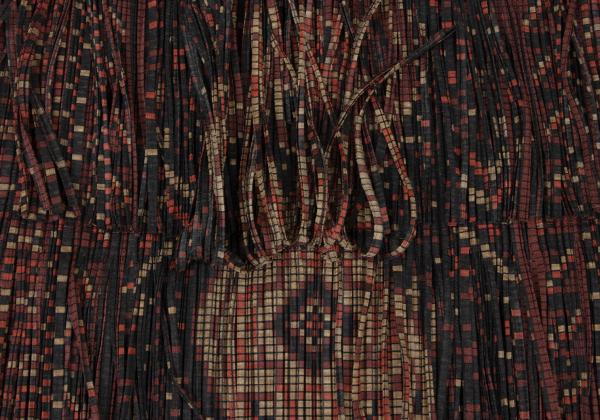 PLEATS PLEASE Pixel Ethnic Print Fringe Skirt Gray Size 2