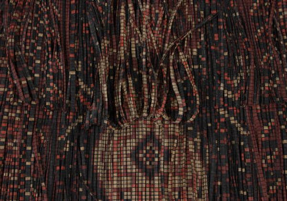 PLEATS PLEASE Pixel Ethnic Print Fringe Skirt Gray Size 2