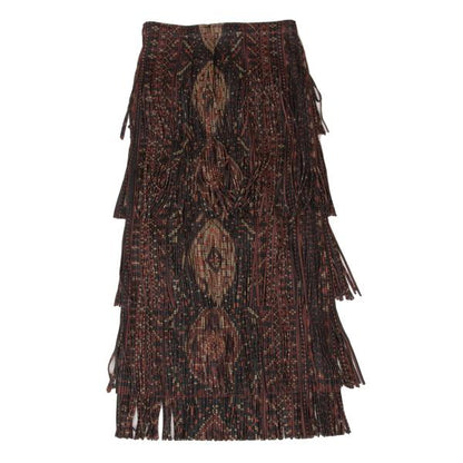 PLEATS PLEASE Pixel Ethnic Print Fringe Skirt Gray Size 2