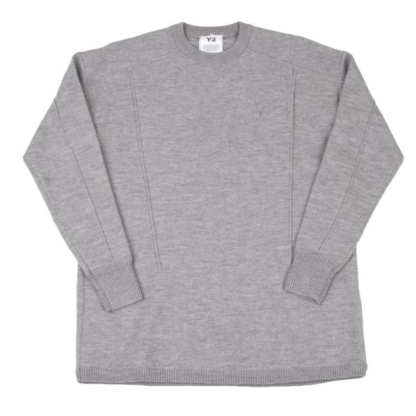Y-3 Gray Logo Embossed Wool Knit Sweater Size XS