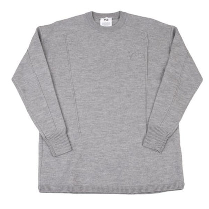 Y-3 Gray Logo Embossed Wool Knit Sweater Size XS