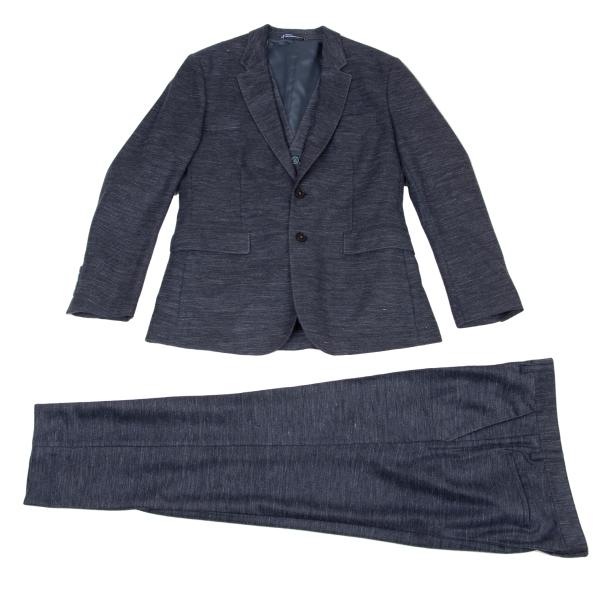 LANVIN en Bleu Linen Poly 3-Piece Suit Blue Size 48