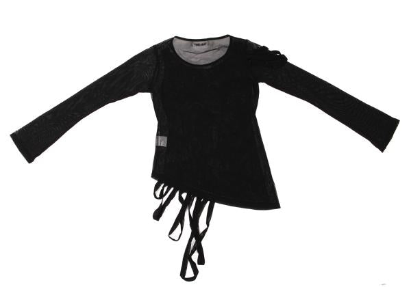 Vieux Black Beige Flock Print Mesh Long Sleeve Top Size M