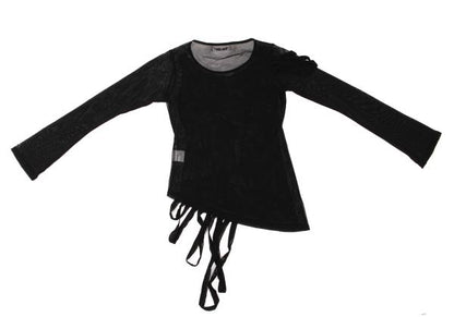 Vieux Black Beige Flock Print Mesh Long Sleeve Top Size M