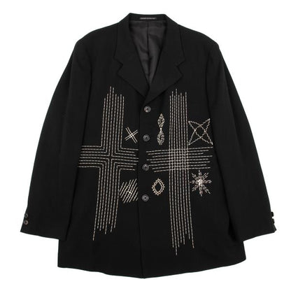 Yohji Yamamoto POUR HOMME Black Wool Sashiko Jacket Size M