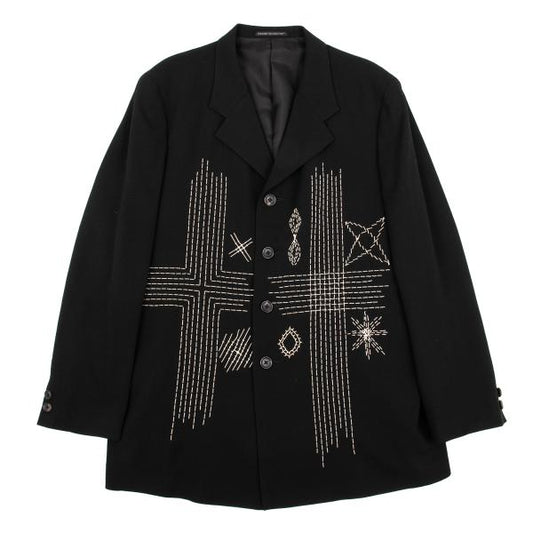Yohji Yamamoto POUR HOMME Black Wool Sashiko Jacket Size M
