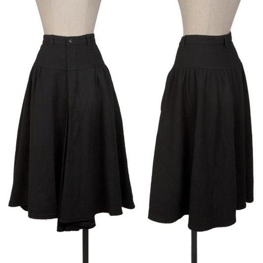 Y's Wool Tuck Gather Midi Skirt Black Size 2