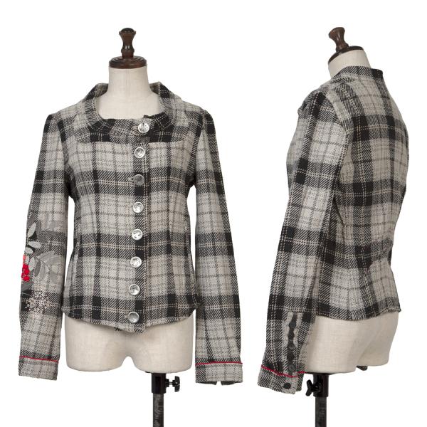 MARITHE Floral Embroidered Check Jacket Gray Size M