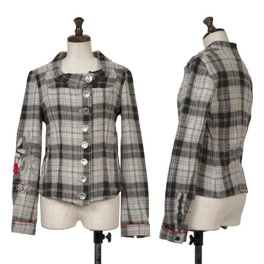 MARITHE Floral Embroidered Check Jacket Gray Size M