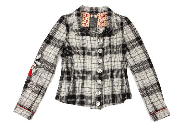 MARITHE Floral Embroidered Check Jacket Gray Size M