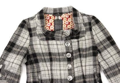 MARITHE Floral Embroidered Check Jacket Gray Size M
