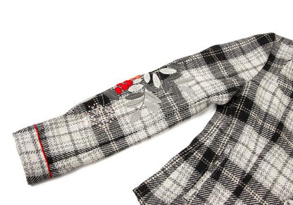 MARITHE Floral Embroidered Check Jacket Gray Size M