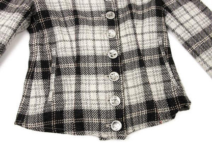 MARITHE Floral Embroidered Check Jacket Gray Size M