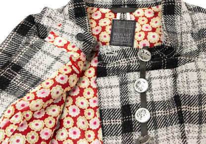 MARITHE Floral Embroidered Check Jacket Gray Size M