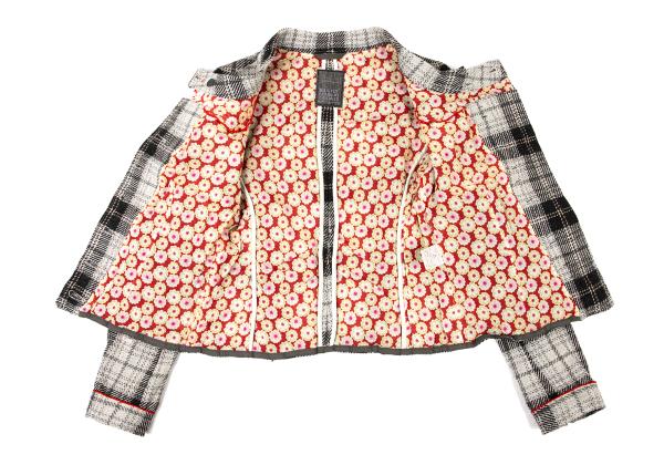 MARITHE Floral Embroidered Check Jacket Gray Size M